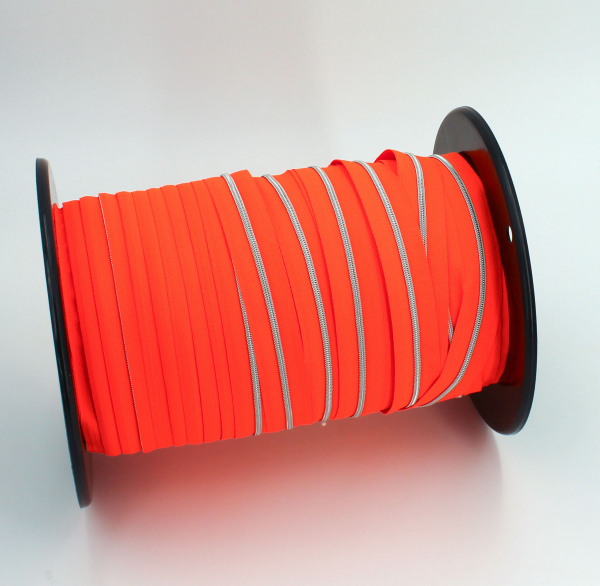 Endlosreißverschluss metallisiert schmal neonorange/silber (1m)